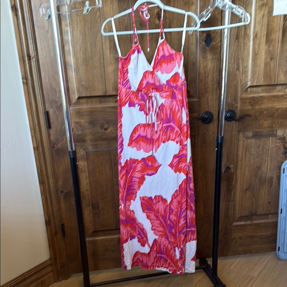Banana Republic Tropical Pink and White Halter Maxi Dress